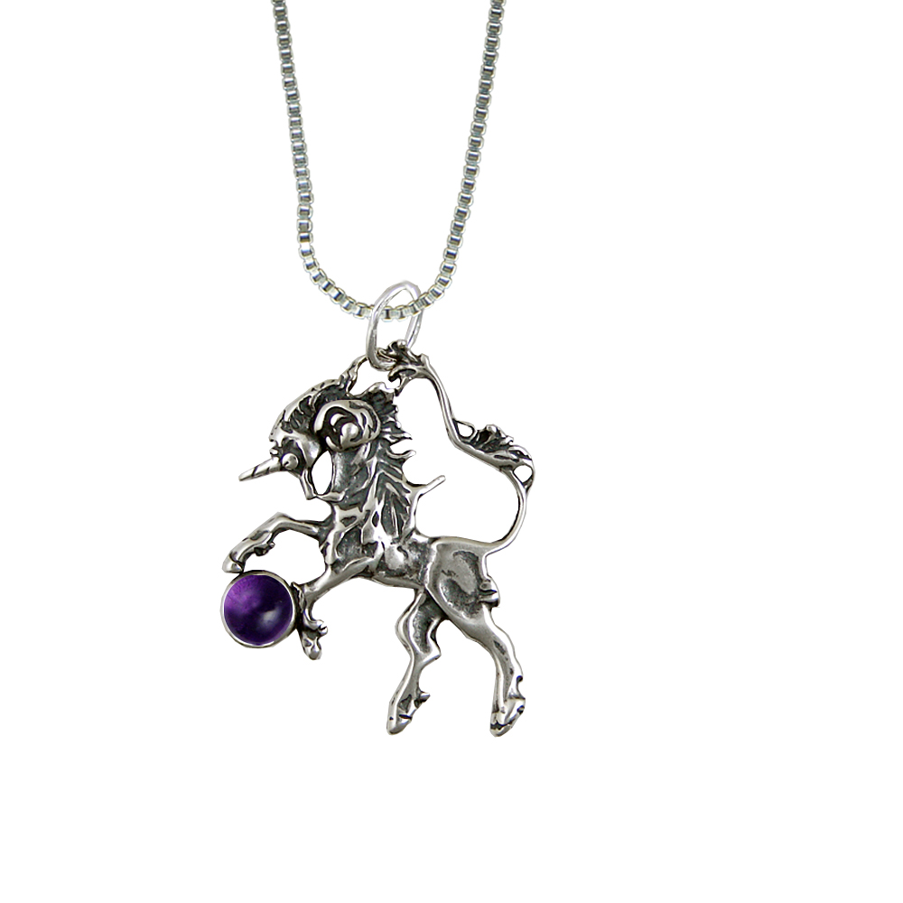 Sterling Silver Little Unicorn Pendant With Amethyst